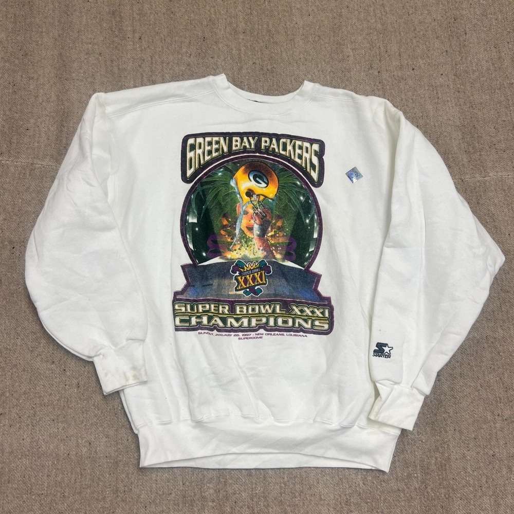 Vintage Green Bay Packers Sweatshirt Mens XL White 1990s Starter Deadstock